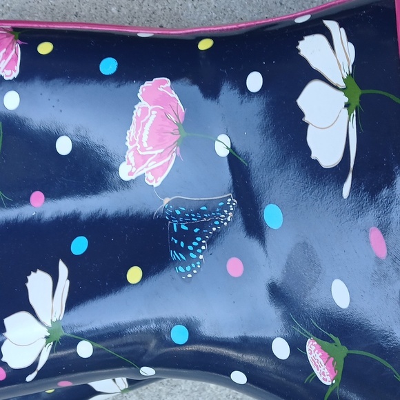 Serra Rain Boots Women’s  Tall Navy & Pink Floral Butterflies Polka Dots Sz 9 - Picture 6 of 12